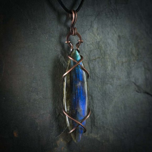Labradorite Marquise Wire Wrapped Pendant B - Picture 2 of 2